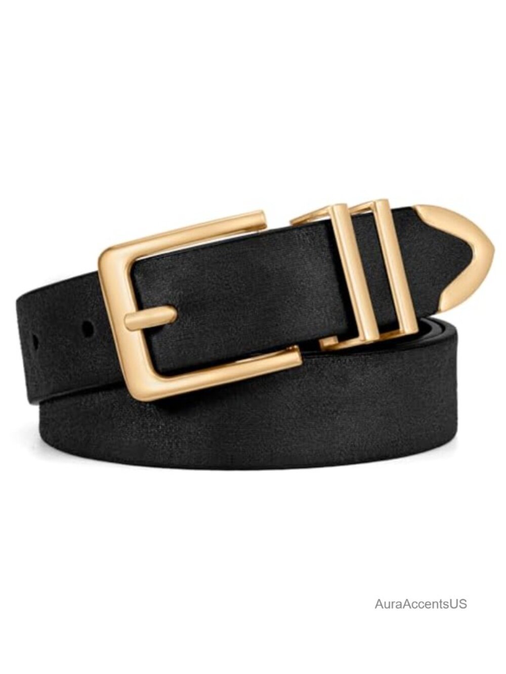 Suede Leather Belt with Gold Buckle Casual Waist Belt for Jeans Pants